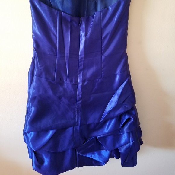 Satin Blue Mini Prom Dress - Picture 2 of 2